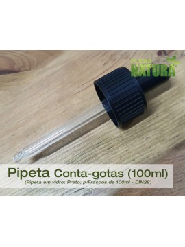 Pipeta conta-gotas, em Vidro - Preta - p/frasco de 100ml - Boca larga (DIN-28)